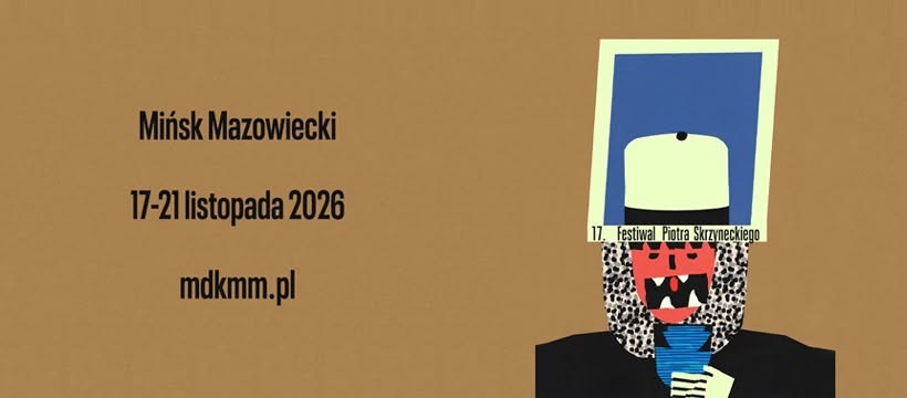 Kliknięcie powiększy obraz. Tło jest brązowe. Po lewej stronie ustawione są trzy linie czarnego, pionowego tekstu. Po prawej znajduje się stylizowana postać z prostokątną ramką zamiast głowy, wewnątrz ramki niebieskie pole i jasna czapka. Postać ma czerwony pysk z czarnymi zębami, jasnoplecioną brodę w czarno-białe kropki, ciemny ubiór i trzyma niebieski przedmiot.