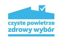 Na białym tle niebieskie logo czystego powietrza