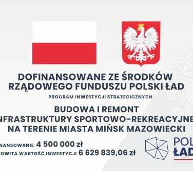 Na jasnym tle flaga i godło Polski oraz informacje