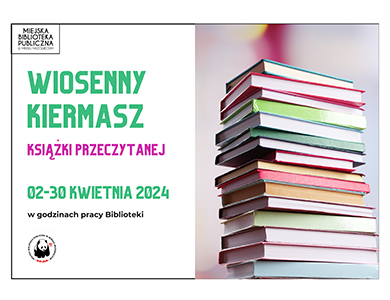 Po prawej stronie stos książek ułożonych jedna na drugiej. Po lewej stronie kolorowy tekst na białymm tle.le