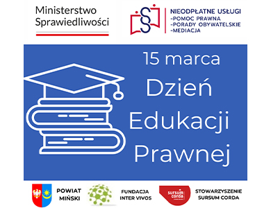 Na niebieskim tle inforamcje. Po lewej rysunek ksią zakończonych czapka studencka. Na górze i na dole na białych paskach loga